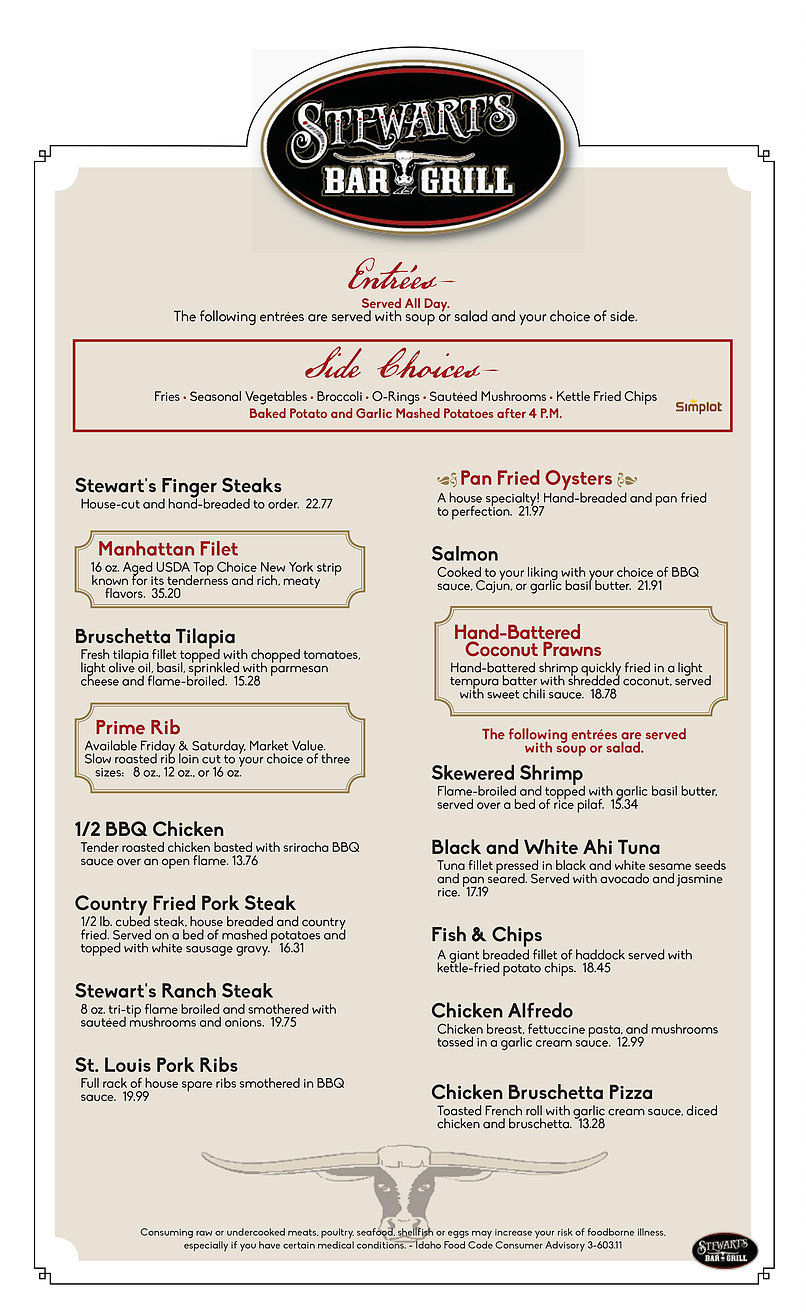 Our Menu Stewart's Bar and Grill